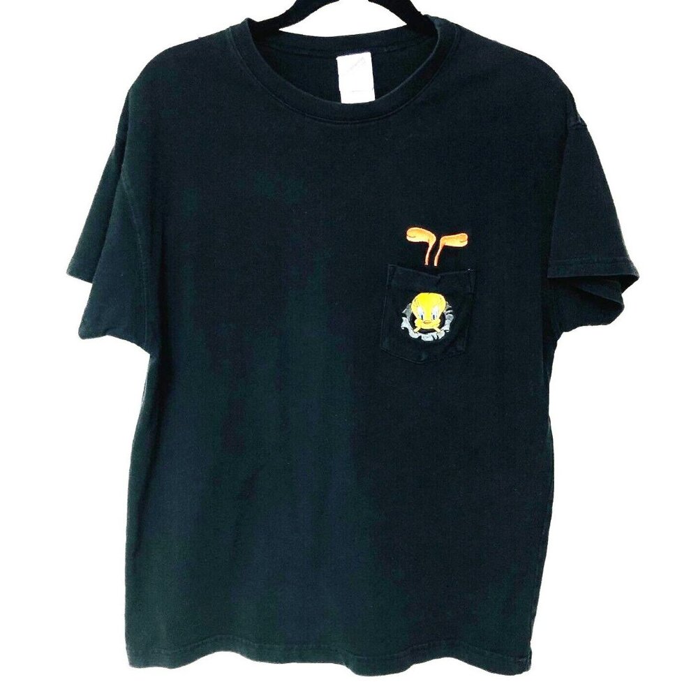Y2K Black Tweety Bird T Shirt Unisex M L Even Fade VTG  Warner Bros Embroider